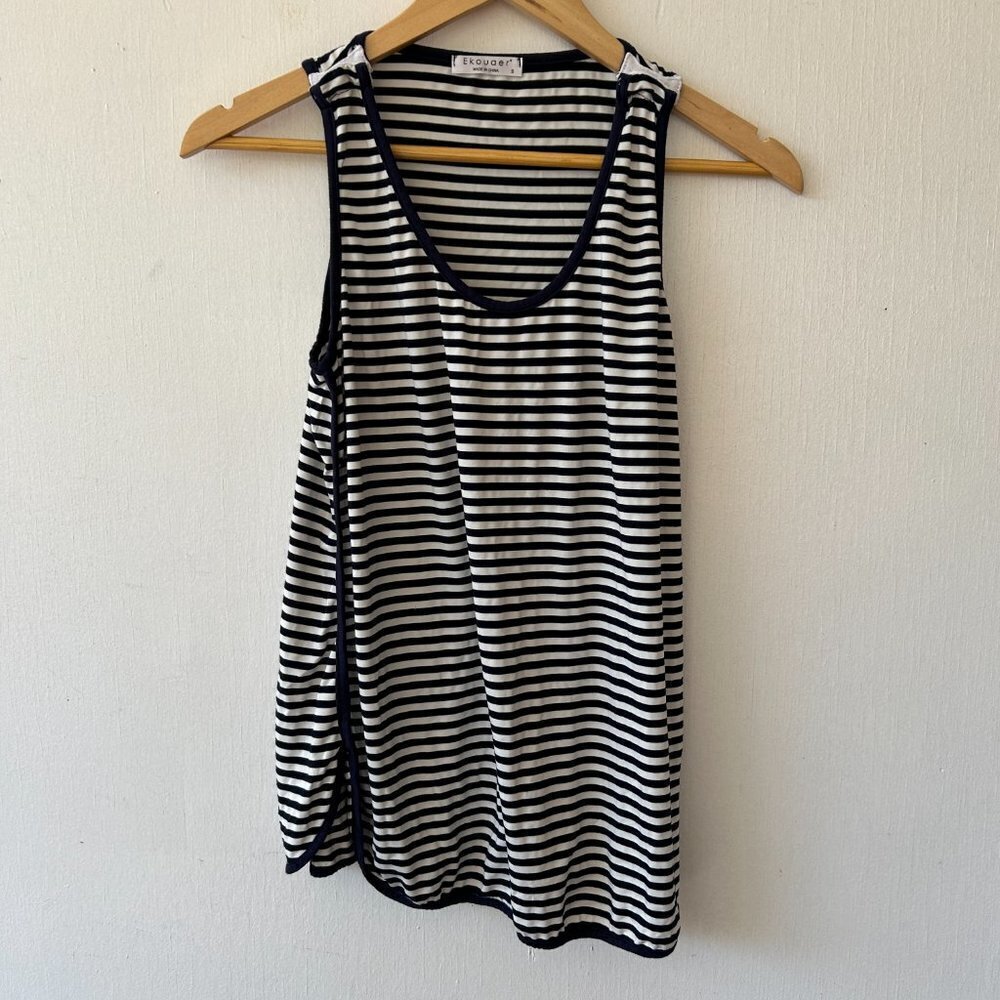 Ekouaer Nautical Tank Top Womens Small Blue Striped Scoop Neck Coastal Preppy